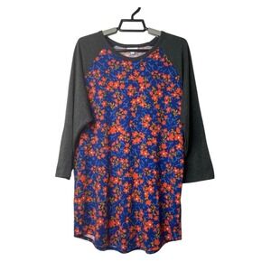 LuLaRoe Women's Floral Print Raglan Sleeve Tunic‎ Top Baseball Style Tee Size XL
